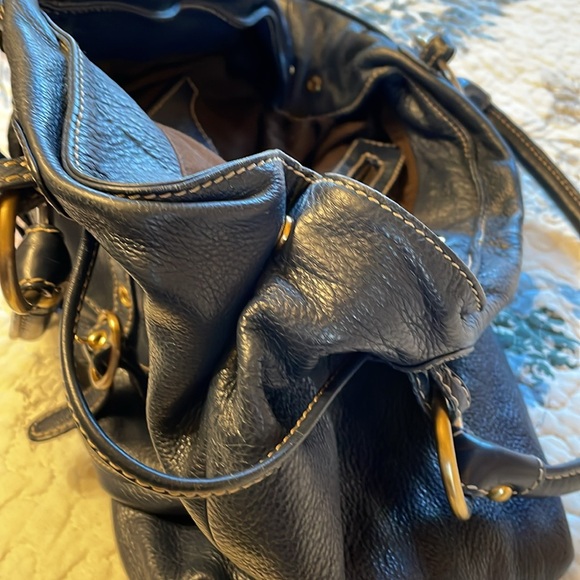 Barneys New York Navy Leather Handbag - Picture 7 of 8